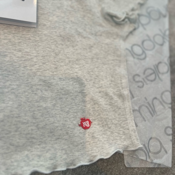 NEW Alexander wang Short Sleeve Lettuce Trim Cropped Tee heather grey - Picture 7 of 9